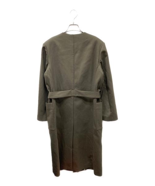 HYKE（ハイク）HYKE (ハイク) DOUBLE FACE COAT ノーカラーロングコート オリーブ サイズ:1の古着・服飾アイテム