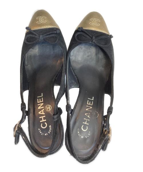 CHANEL（シャネル）CHANEL (シャネル) ストラップヒールサンダル ブラック×ゴールド サイズ:36の古着・服飾アイテム