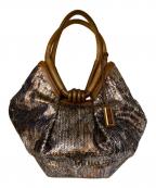 JIMMY CHOOジミーチュウ）の古着「スパンコール レザー切替ハンドバッグ」｜ブラウン