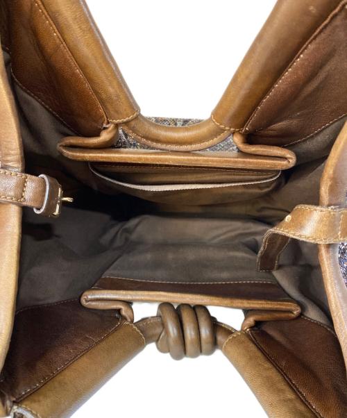 JIMMY CHOO（ジミーチュウ）JIMMY CHOO (ジミーチュウ) スパンコール レザー切替ハンドバッグ ブラウンの古着・服飾アイテム