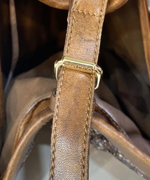 JIMMY CHOO（ジミーチュウ）JIMMY CHOO (ジミーチュウ) スパンコール レザー切替ハンドバッグ ブラウンの古着・服飾アイテム