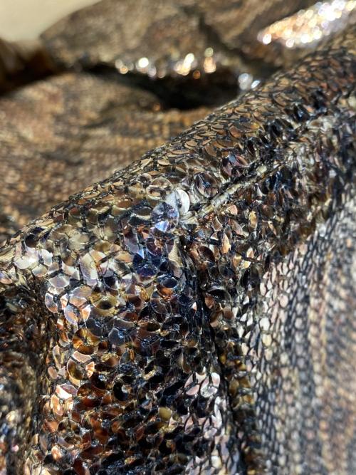 JIMMY CHOO（ジミーチュウ）JIMMY CHOO (ジミーチュウ) スパンコール レザー切替ハンドバッグ ブラウンの古着・服飾アイテム