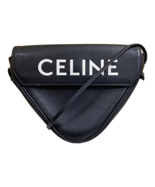 CELINE（セリーヌ）CELINE (セリーヌ) Mini Triangle ミニトライアングルレザーショルダーバッグ ブラックの古着・服飾アイテム