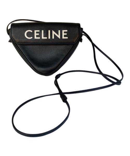 CELINE（セリーヌ）CELINE (セリーヌ) Mini Triangle ミニトライアングルレザーショルダーバッグ ブラックの古着・服飾アイテム