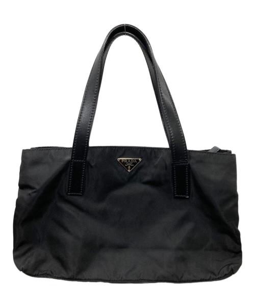 PRADA（プラダ）PRADA (プラダ) レザー切替ナイロン ハンドバッグ ブラックの古着・服飾アイテム