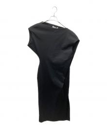Mame Kurogouchi（マメクロゴウチ）の古着「Double Jersey Asymmetric Dress - black/ダブルジャージシンメトリックドレス」｜ブラック