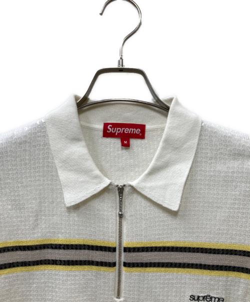 SUPREME（シュプリーム）Supreme (シュプリーム) Sequin Stripe Zip L/S Polo ポロシャツ ホワイト×イエロー サイズ:Mの古着・服飾アイテム