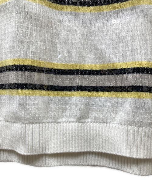 SUPREME（シュプリーム）Supreme (シュプリーム) Sequin Stripe Zip L/S Polo ポロシャツ ホワイト×イエロー サイズ:Mの古着・服飾アイテム