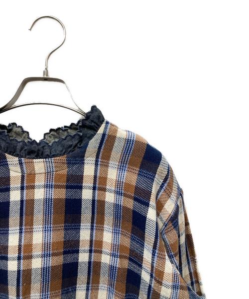 45R（フォーティファイブ・アール）45R (フォーティファイブ・アール) 藍ざっくりネルのフリルTシャツ ブラウン サイズ:3の古着・服飾アイテム