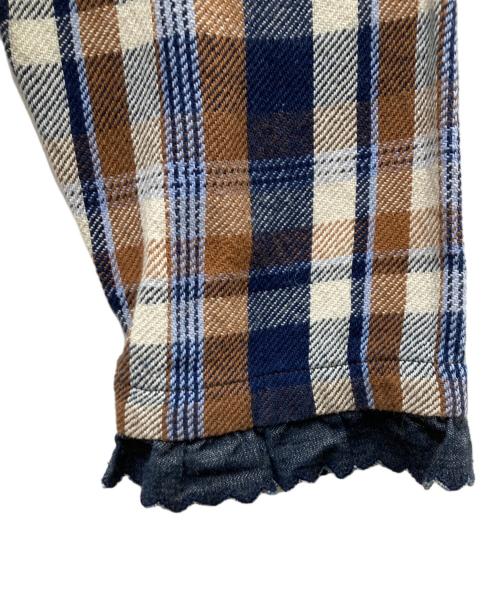 45R（フォーティファイブ・アール）45R (フォーティファイブ・アール) 藍ざっくりネルのフリルTシャツ ブラウン サイズ:3の古着・服飾アイテム