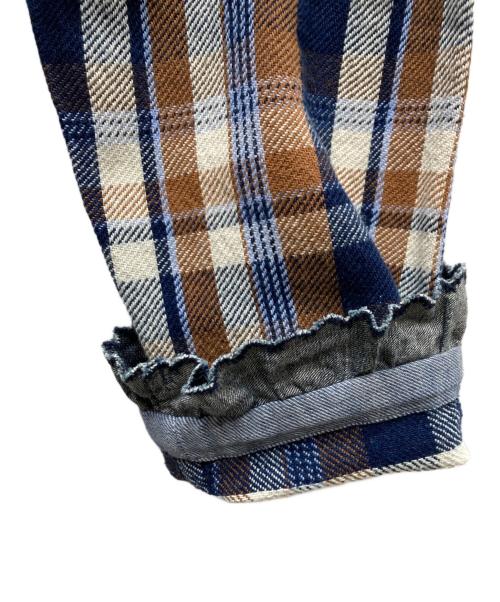 45R（フォーティファイブ・アール）45R (フォーティファイブ・アール) 藍ざっくりネルのフリルTシャツ ブラウン サイズ:3の古着・服飾アイテム