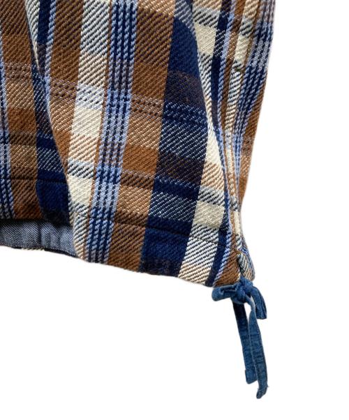 45R（フォーティファイブ・アール）45R (フォーティファイブ・アール) 藍ざっくりネルのフリルTシャツ ブラウン サイズ:3の古着・服飾アイテム