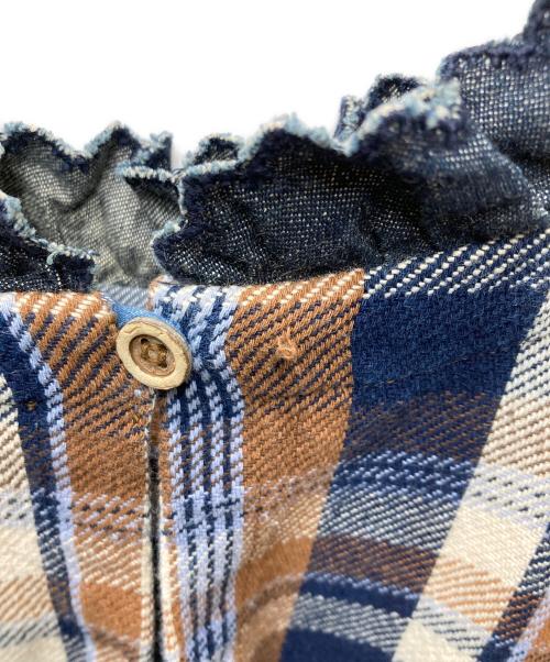 45R（フォーティファイブ・アール）45R (フォーティファイブ・アール) 藍ざっくりネルのフリルTシャツ ブラウン サイズ:3の古着・服飾アイテム