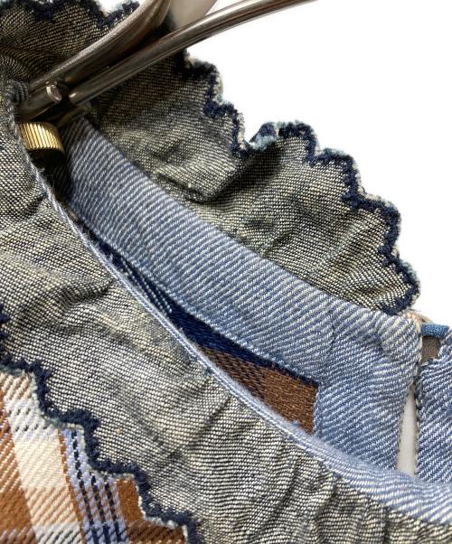 45R（フォーティファイブ・アール）45R (フォーティファイブ・アール) 藍ざっくりネルのフリルTシャツ ブラウン サイズ:3の古着・服飾アイテム