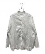 TOLIGHTトライト）の古着「フラワープリント スカラップシャツ」｜ホワイト