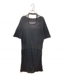 LIMI feu（リミフゥ）の古着「MESH STRIPE DESIGN NECK OP ワンピース」｜ブラック