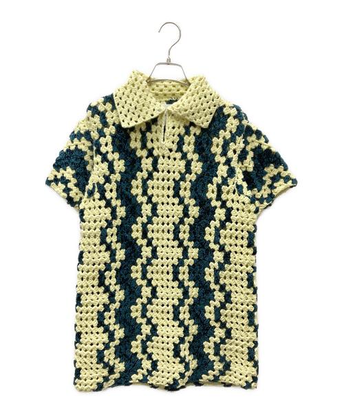 JIL SANDER（ジルサンダー）JIL SANDER (ジルサンダー) ニットポロシャツ イエロー×グリーン サイズ:32の古着・服飾アイテム