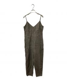 THIRD MAGAZINE（サードマガジン）の古着「リネン千鳥格子サロペット」｜ベージュ×ブラック