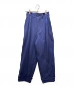 Y'sワイズ）の古着「LINEN COTTON PIN-STRIPED UNEVEN DYEING 2 TUCKS PANTS ピンストライプ2タックパンツ」｜ネイビー