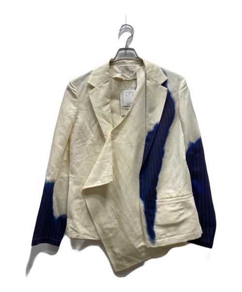 Y's（ワイズ）Y's (ワイズ) LINEN/COTTON ASYMMETRIC JACKET アシンメトリージャケット ベージュ×ネイビー サイズ:2の古着・服飾アイテム