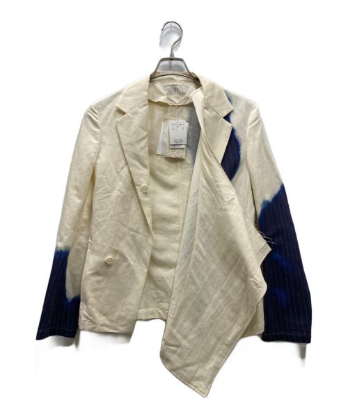 Y's（ワイズ）Y's (ワイズ) LINEN/COTTON ASYMMETRIC JACKET アシンメトリージャケット ベージュ×ネイビー サイズ:2の古着・服飾アイテム