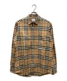 BURBERRY（バーバリー）の古着「ロゴ刺繍ノバチェック長袖シャツ」｜ベージュ