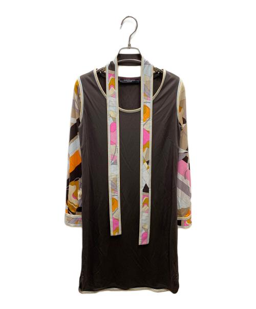 LEONARD（レオナール）LEONARD (レオナール) 袖切替ワンピース ブラウン サイズ:SIZE 2の古着・服飾アイテム