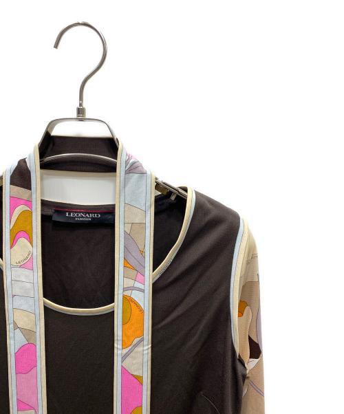 LEONARD（レオナール）LEONARD (レオナール) 袖切替ワンピース ブラウン サイズ:SIZE 2の古着・服飾アイテム