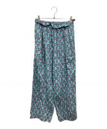 mala KALANCHOE（マーラ カランコエ）の古着「Cotton Linen Botanical Print Wide Pants パンツ」｜グリーン