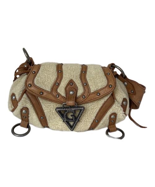 GUESS（ゲス）GUESS (ゲス) Faux Fur Mini Bag ムートンライクショルダーバッグ アイボリー×ブラウンの古着・服飾アイテム