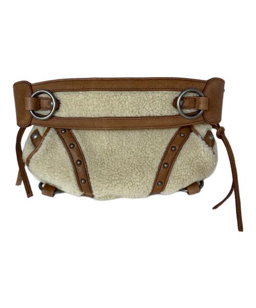 GUESS（ゲス）GUESS (ゲス) Faux Fur Mini Bag ムートンライクショルダーバッグ アイボリー×ブラウンの古着・服飾アイテム