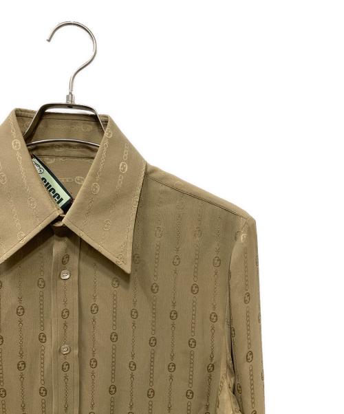 GUCCI（グッチ）GUCCI (グッチ) HAHAHA チェーンプリント シルクシャツ ベージュ サイズ:39の古着・服飾アイテム