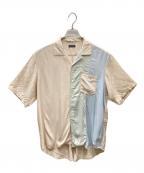 COMME des GARCONS HOMME PLUSコムデギャルソンオムプリュス）の古着「90s レーヨンシルク 切替オープンカラーシャツ」｜ベージュ×ブルー