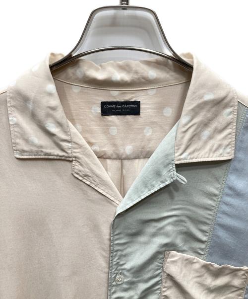 COMME des GARCONS HOMME PLUS（コムデギャルソンオムプリュス）COMME des GARCONS HOMME PLUS (コムデギャルソンオムプリュス) 90s レーヨンシルク 切替オープンカラーシャツ ベージュ×ブルー サイズ:印字消えの為不明の古着・服飾アイテム
