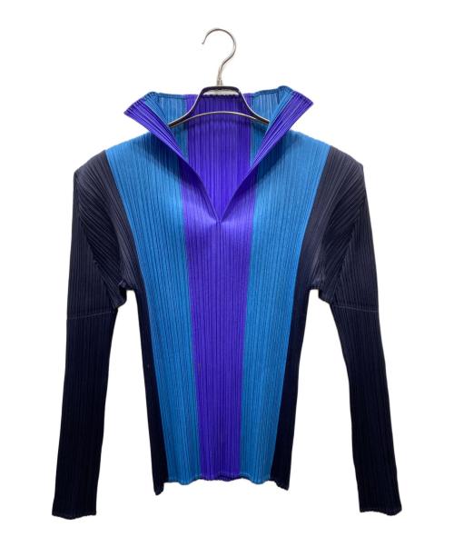 PLEATS PLEASE（プリーツプリーズ）PLEATS PLEASE (プリーツプリーズ) ハイネックプリーツカットソー ブルー サイズ:3の古着・服飾アイテム