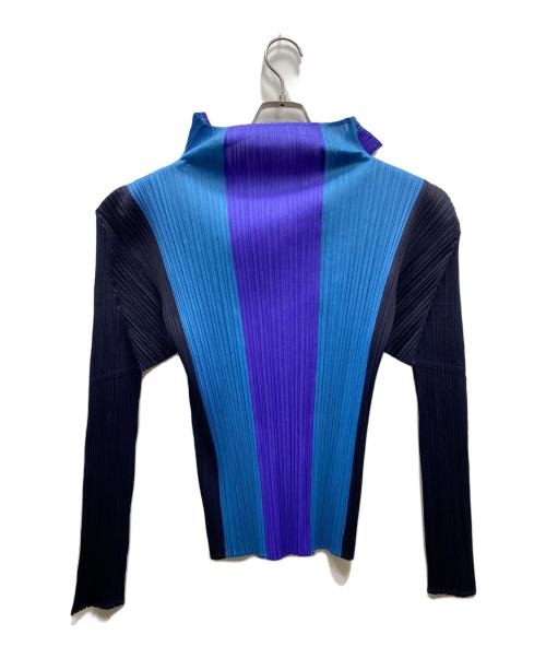 PLEATS PLEASE（プリーツプリーズ）PLEATS PLEASE (プリーツプリーズ) ハイネックプリーツカットソー ブルー サイズ:3の古着・服飾アイテム