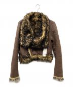 PERVERZEパーバーズ）の古着「Vegan-Leather Wrap Neck Jacket ジャケット」｜ブラウン