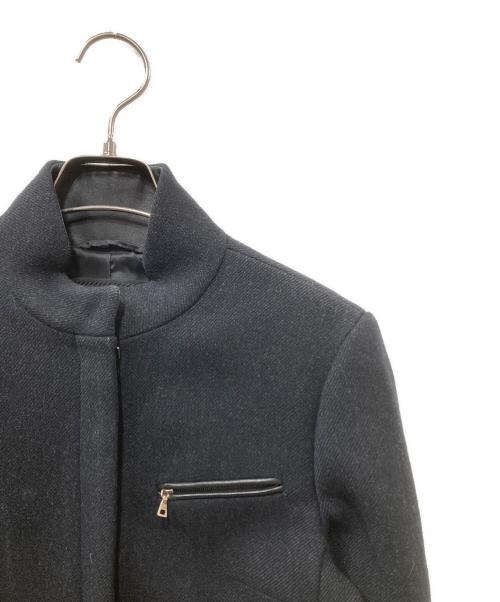 PRADA（プラダ）PRADA (プラダ) レザーパイピングウール比翼コート ブラック サイズ:40の古着・服飾アイテム