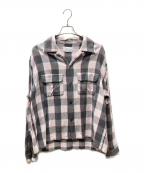 UNUSEDアンユーズド）の古着「Long sleeve check shirt チェックシャツ」｜グレー×ピンク