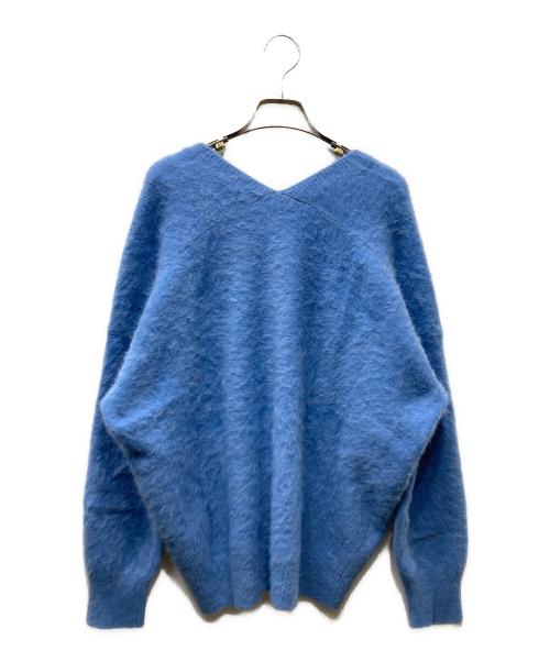 Whim Gazette（ウィムガゼット）Whim Gazette (ウィムガゼット) カシミヤシャギーVネックニット ブルー サイズ:SIZE Freeの古着・服飾アイテム
