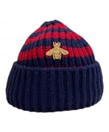 GUCCI（グッチ）の古着「ビー刺繍ニット帽」｜ネイビー×レッド