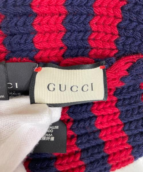 GUCCI（グッチ）GUCCI (グッチ) ビー刺繍ニット帽 ネイビー×レッド サイズ:Mの古着・服飾アイテム