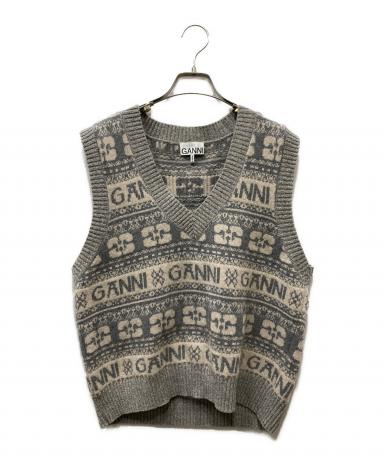 中古・古着通販】Ganni (ガニー) ロゴウールミックスベスト グレー