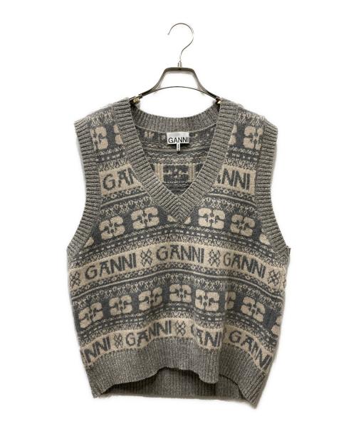 GANNI（ガニー）Ganni (ガニー) ロゴウールミックスベスト グレー サイズ:Lの古着・服飾アイテム