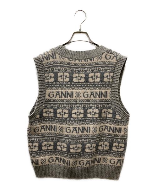 GANNI（ガニー）Ganni (ガニー) ロゴウールミックスベスト グレー サイズ:Lの古着・服飾アイテム