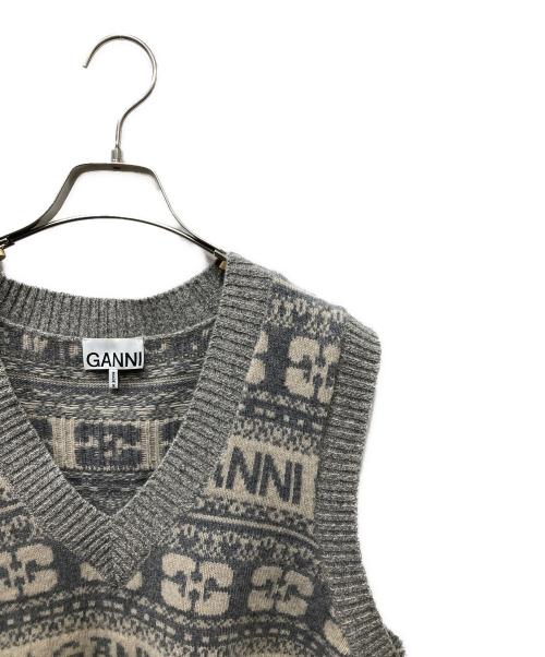 GANNI（ガニー）Ganni (ガニー) ロゴウールミックスベスト グレー サイズ:Lの古着・服飾アイテム