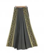 Ameriアメリ）の古着「SIDE PLEATS JACQUARD KNIT SKIRT ニットスカート」｜オリーブ×イエロー