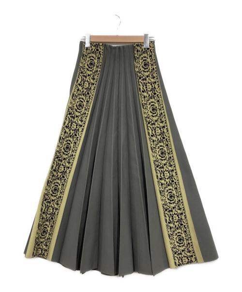 Ameri（アメリ）Ameri (アメリ) SIDE PLEATS JACQUARD KNIT SKIRT ニットスカート オリーブ×イエロー サイズ:Mの古着・服飾アイテム