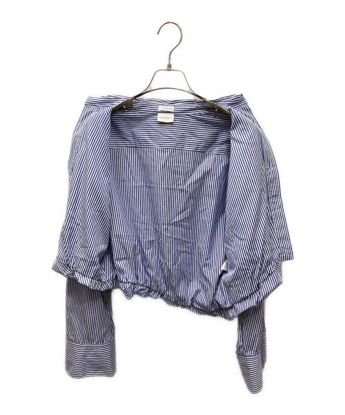 COLUMN（コラム）COLUMN (コラム) クロップドストライプシャツ ホワイト×ブルー サイズ:Freeの古着・服飾アイテム