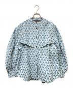 IRENEアイレネ）の古着「総柄ノーカラージャケット」｜ブルー